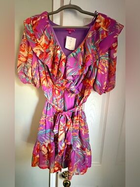 Flying Tomato Bright Purple Floral Ruffle dress with Belt